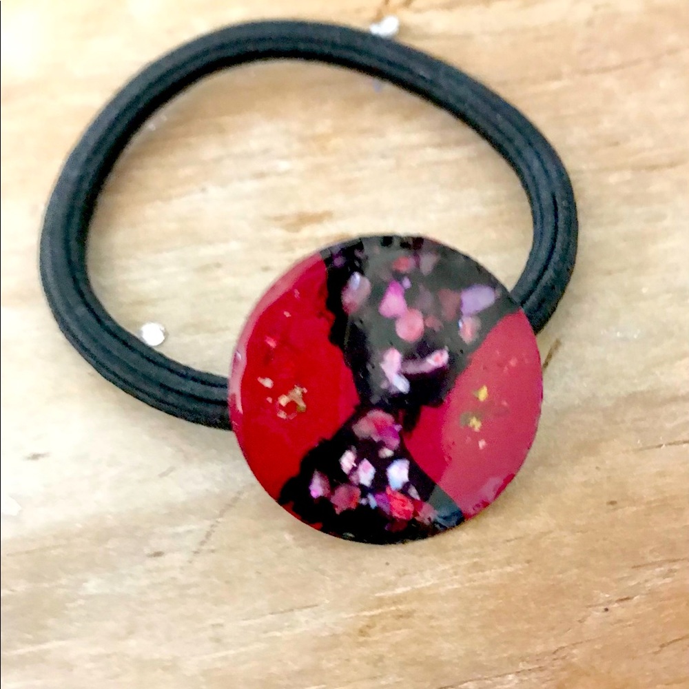 Handcrafted hand poured red resin ponytail holder
